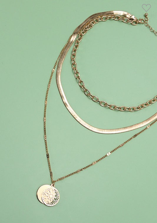 Circle Pendant Multi Layered Necklace