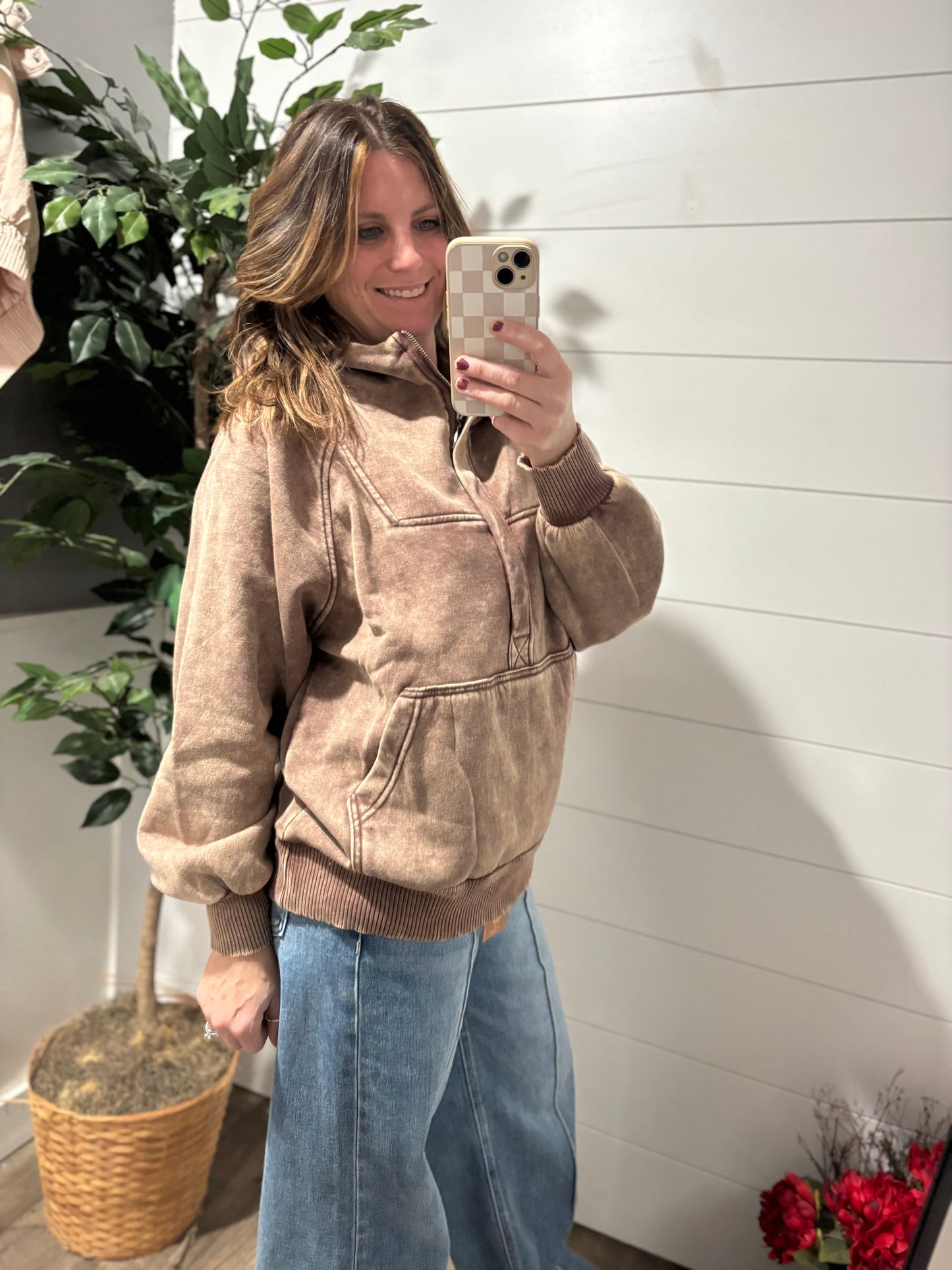 Brittany Acid Wash Hoodie - Brown