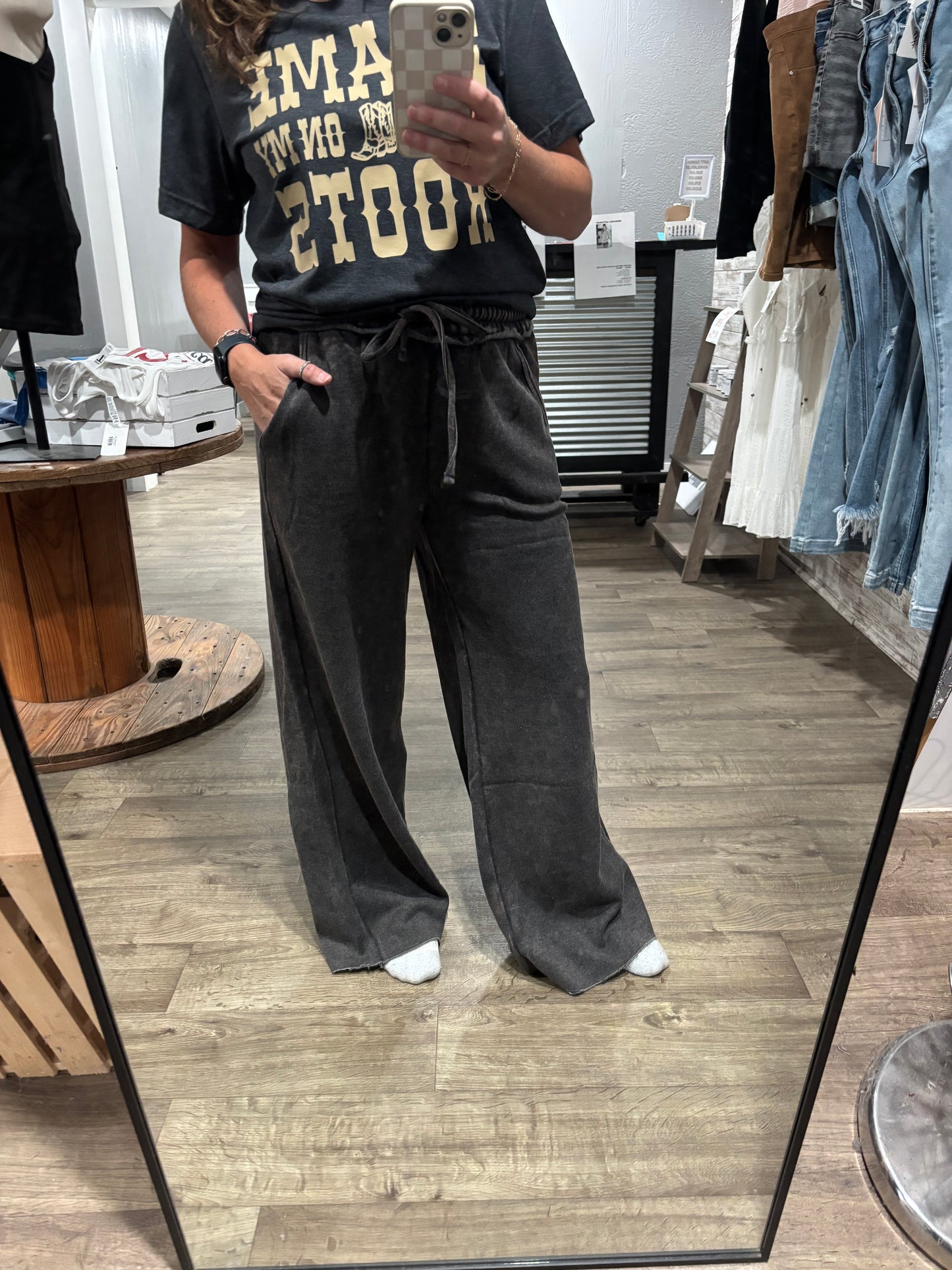 Nights Like This High Waist Palazzo Sweats in Ash Black