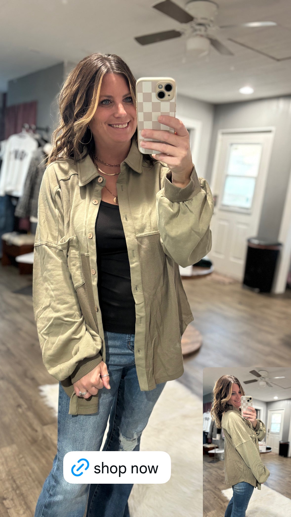 Kayla Patchwork Olive Shacket