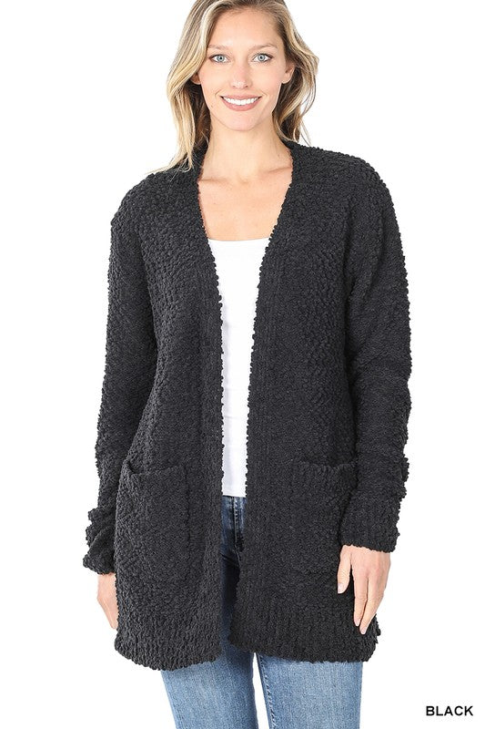 Popcorn Knit Cardigan with Pockets