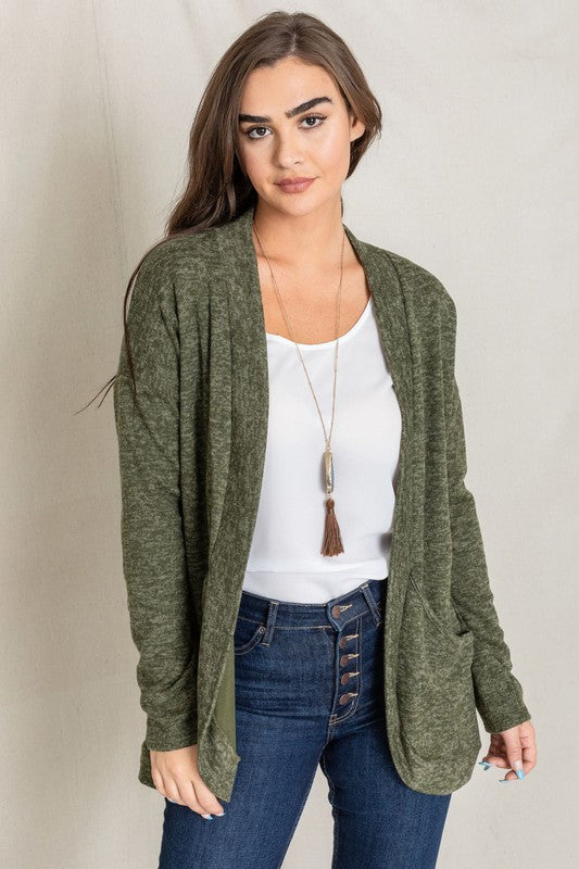 Olive Solid Drape Pocket Cardigan