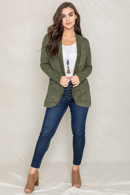 Olive Solid Drape Pocket Cardigan