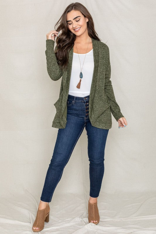 Olive Solid Drape Pocket Cardigan