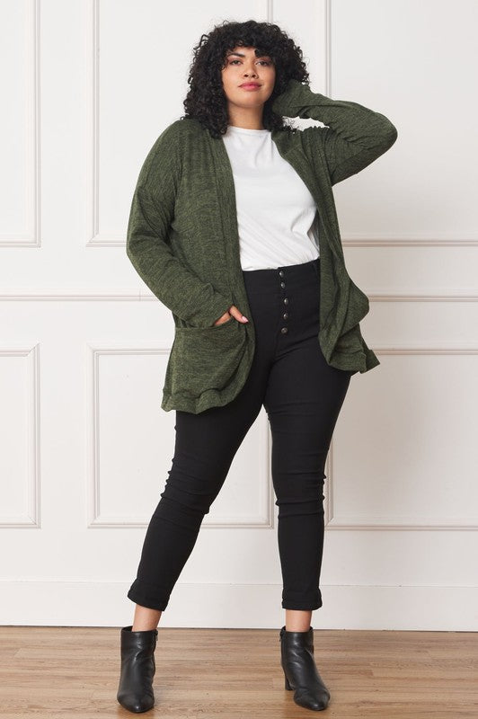 Olive Solid Drape Pocket Cardigan