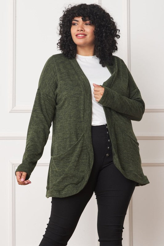 Olive Solid Drape Pocket Cardigan