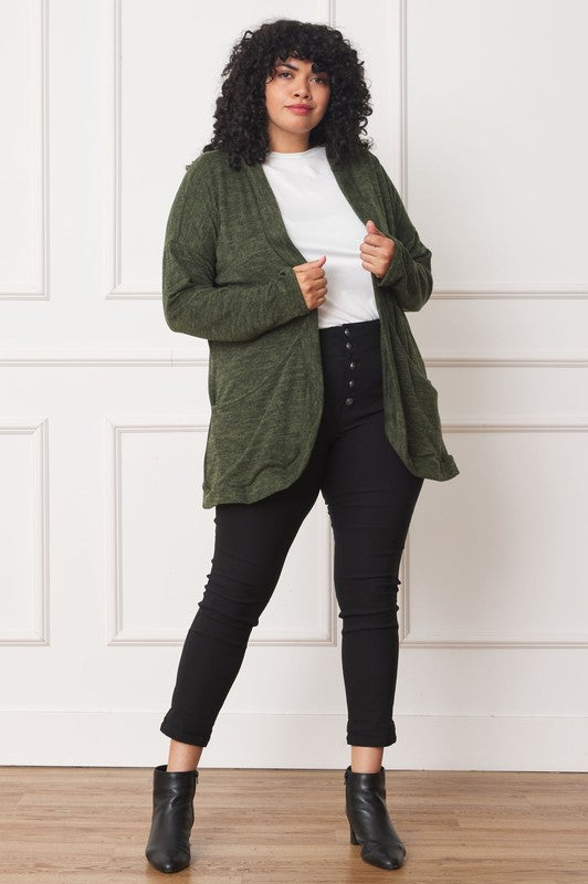 Olive Solid Drape Pocket Cardigan