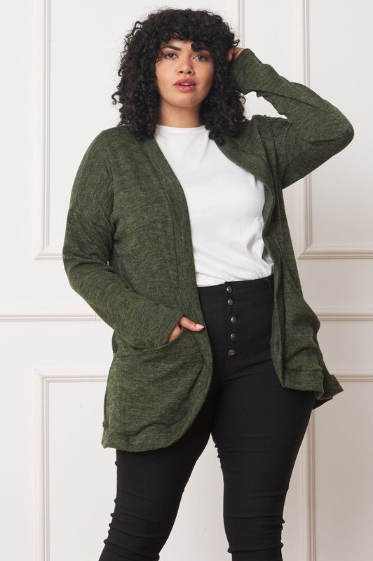 Olive Solid Drape Pocket Cardigan