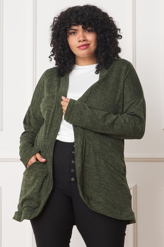Olive Solid Drape Pocket Cardigan