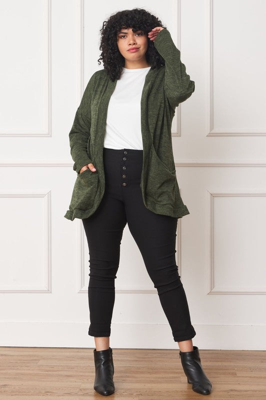 Olive Solid Drape Pocket Cardigan