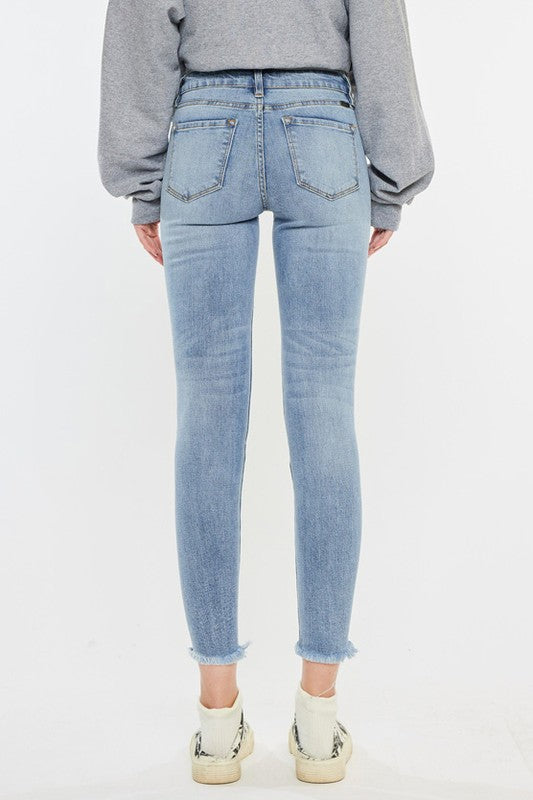 Kan Can Mid Rise Distressed Ankle Skinny Jeans