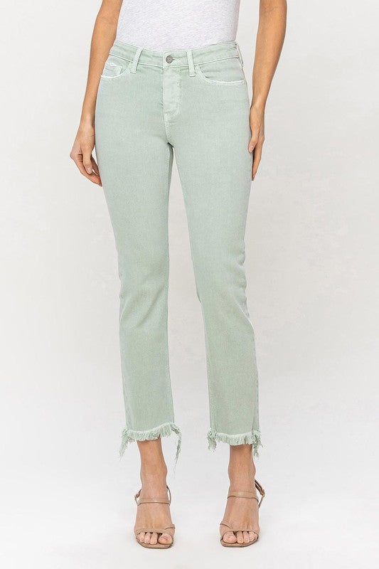 Vervet Mid Rise Crop Straight Jeans - mint