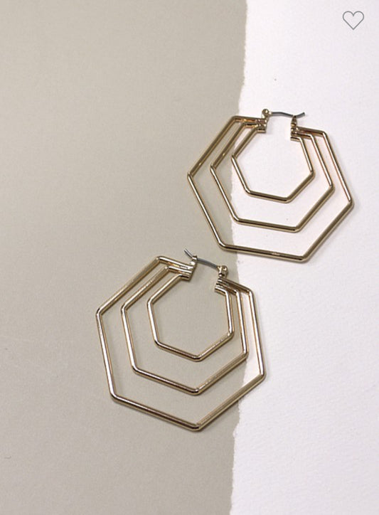 Multi Hexagon Hoop Earrings