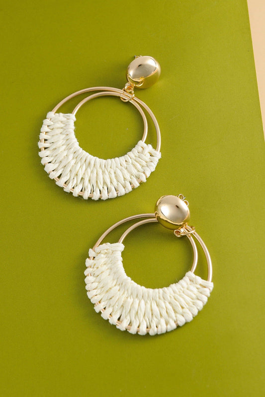 BOHO RAFFIA HOOP DROP EARRINGS | 10E3022338: IVORY
