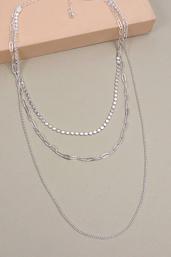 UNIQUE CHAIN MULTI LAYER NECKLACE - SILVER