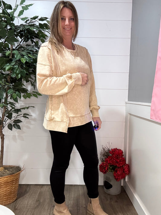 Mineral Washed French Terry Oversized Knit Top