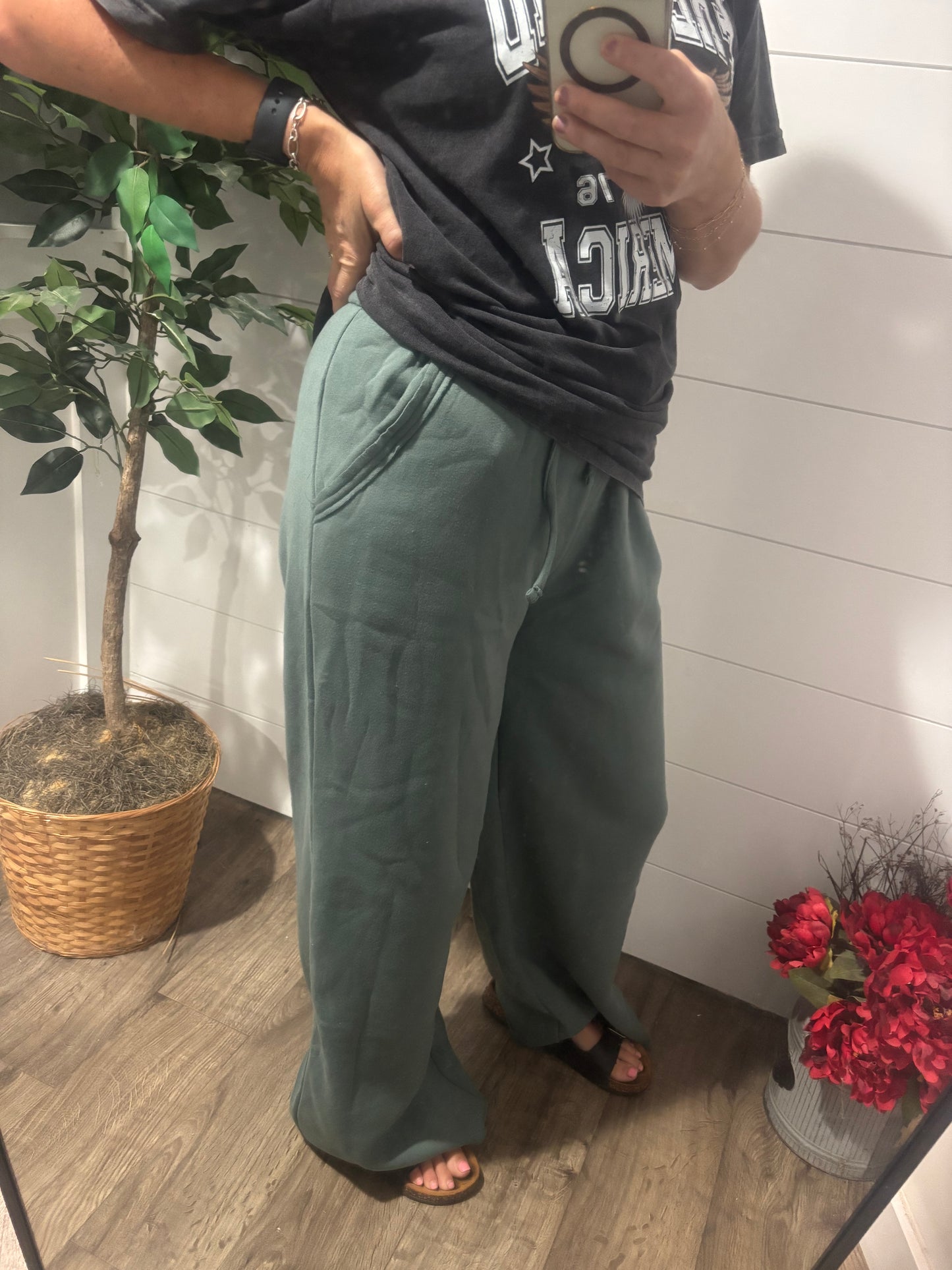 FLEECE EXPOSED SEAM WIDE LEG SWEATPANTS - ash jade