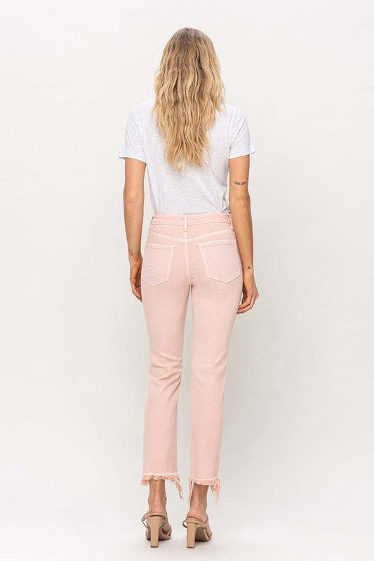 Vervet Mid Rise Straight Jeans - powder pink