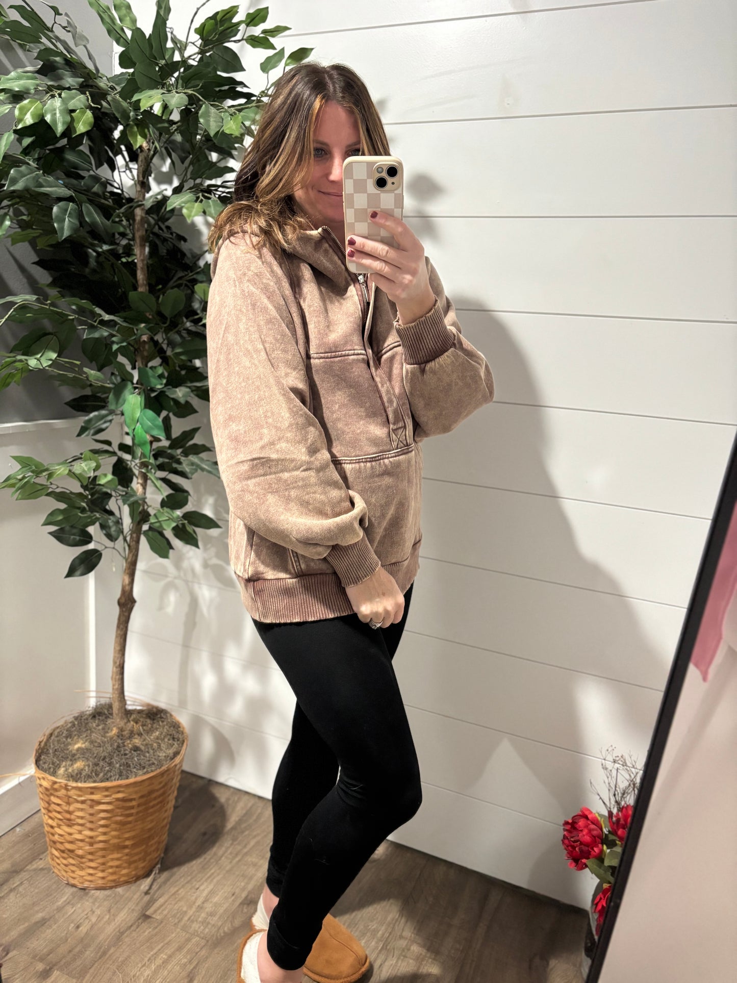 Brittany Acid Wash Hoodie - Brown