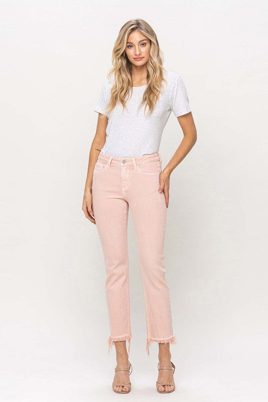 Vervet Mid Rise Straight Jeans - powder pink