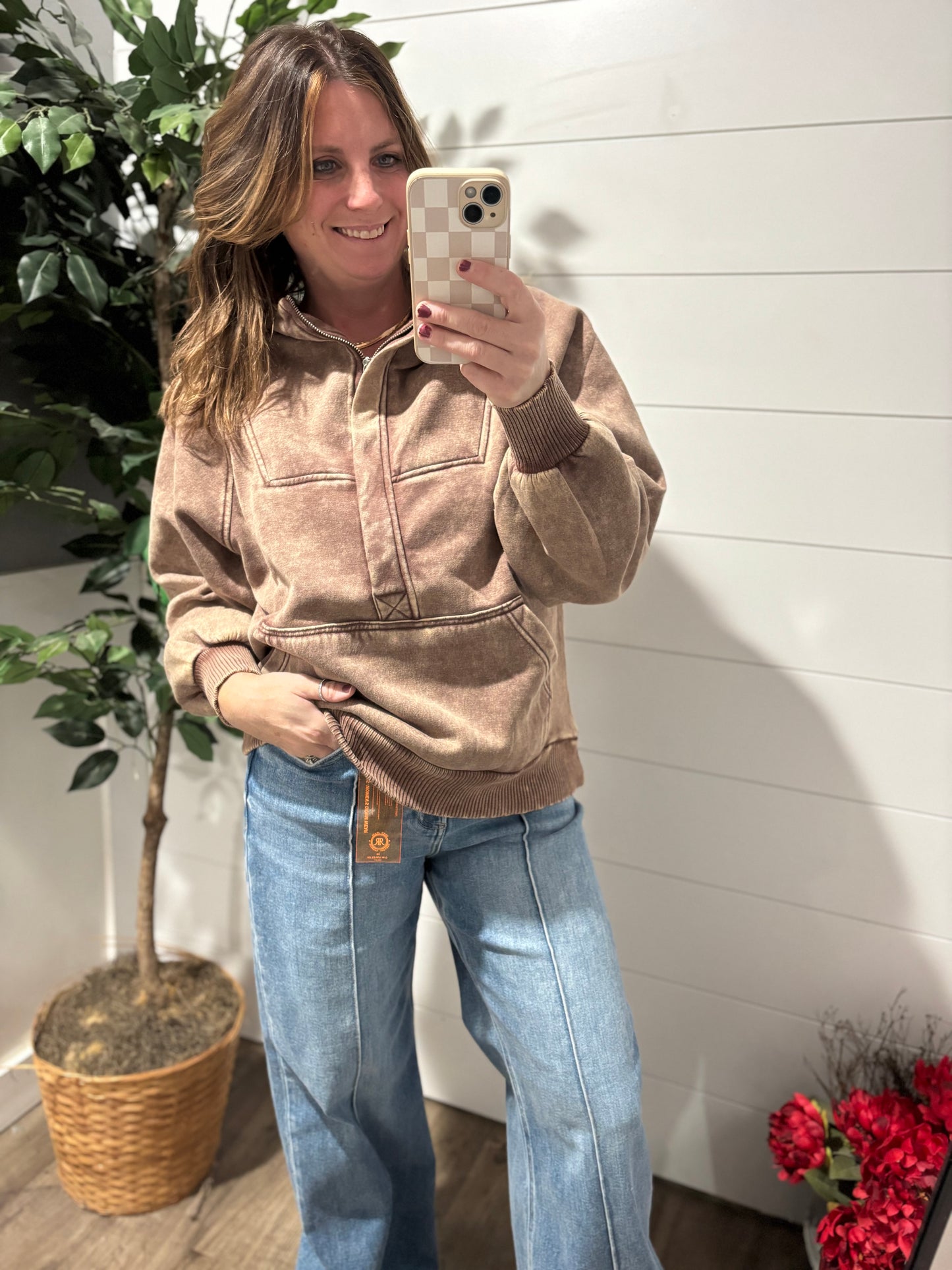 Brittany Acid Wash Hoodie - Brown
