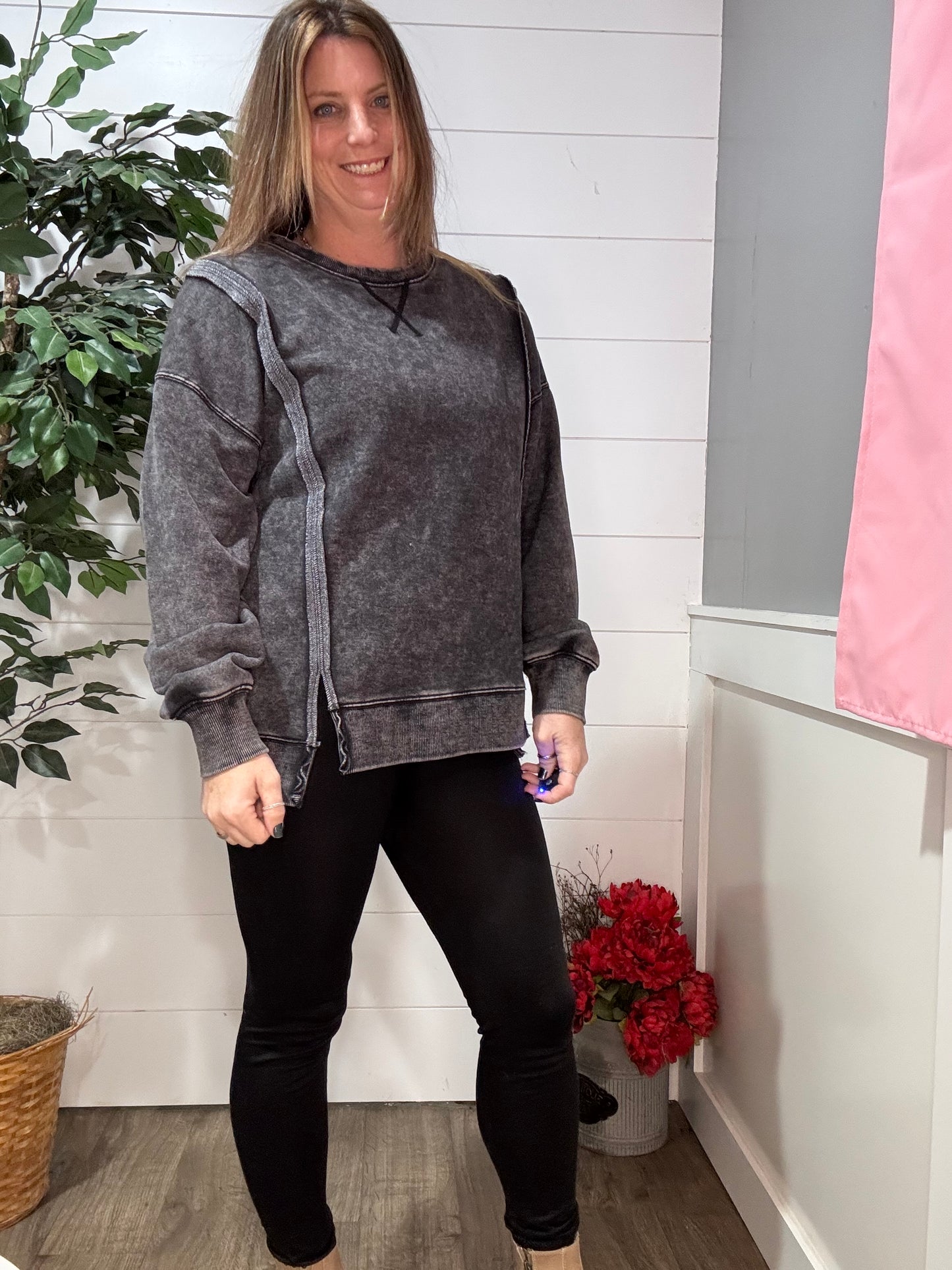 Mineral Washed French Terry Oversized Knit Top