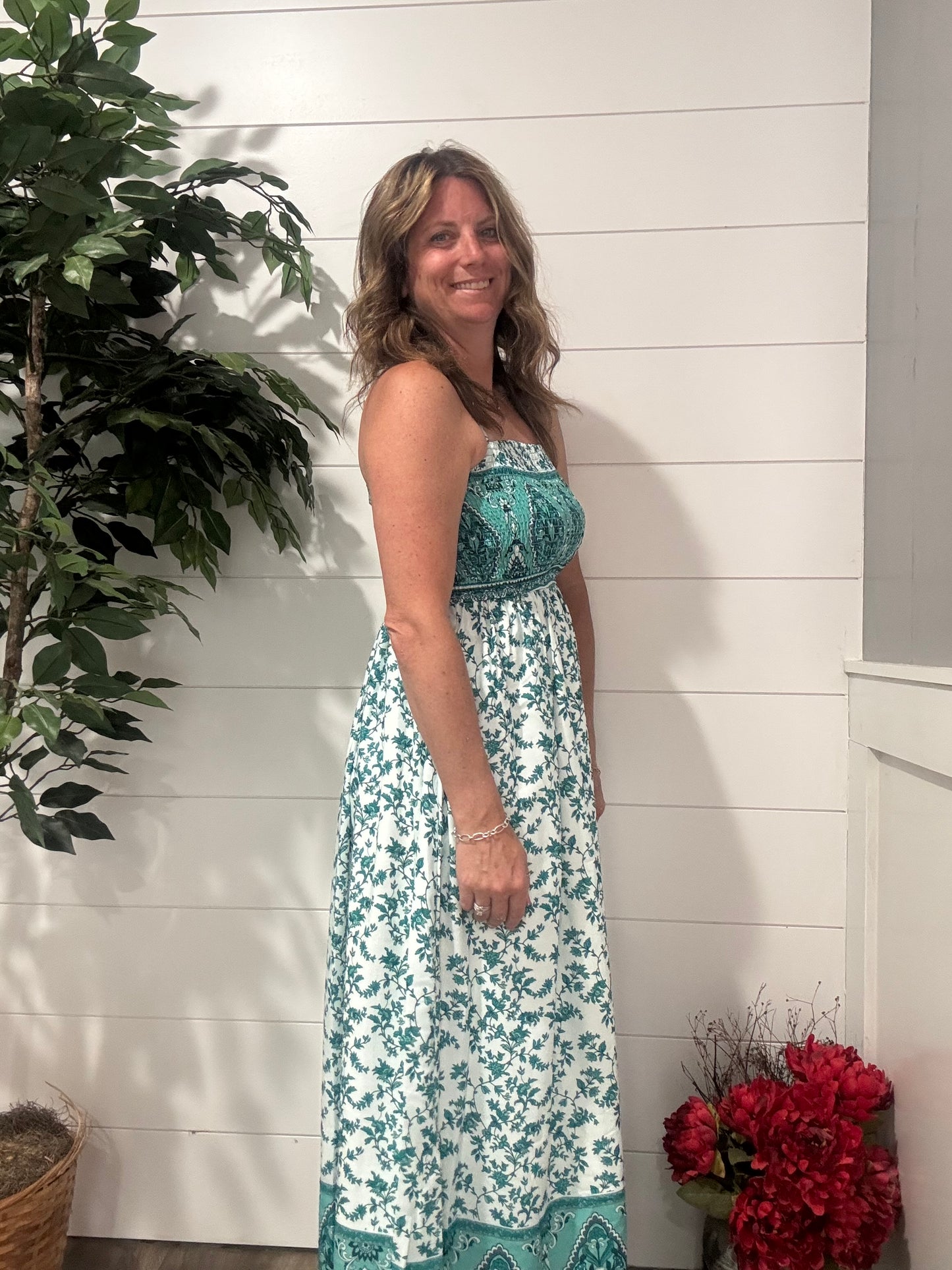 Floral Boho Shirred Cami Maxi Dress