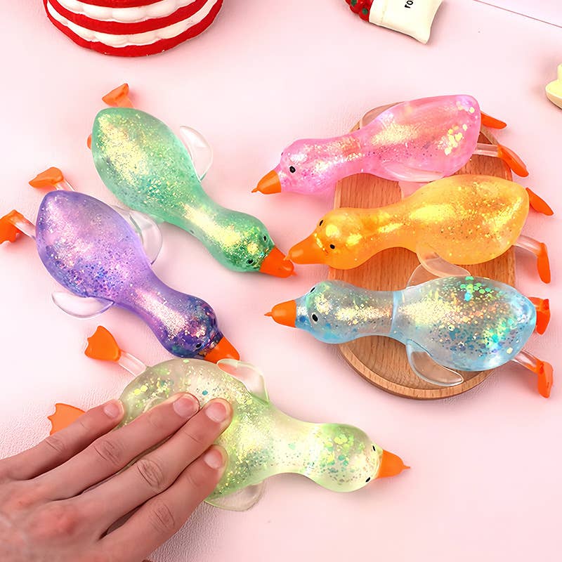 Cute Goose Duck Glitter Squishy Squeeze Toy Fidget Toy: Yellow