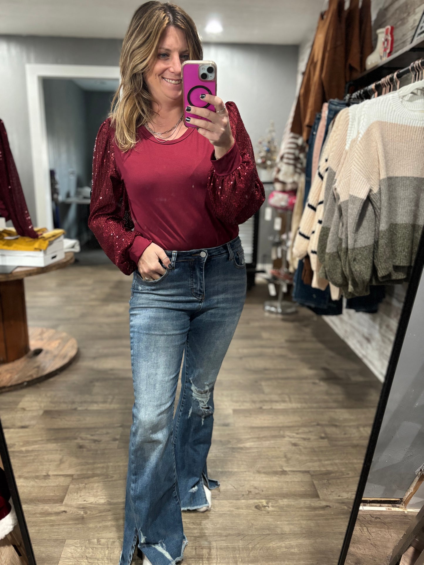 Shine Bright Sequins Sleeve Top
