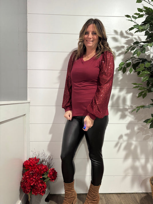 Shine Bright Sequins Sleeve Top