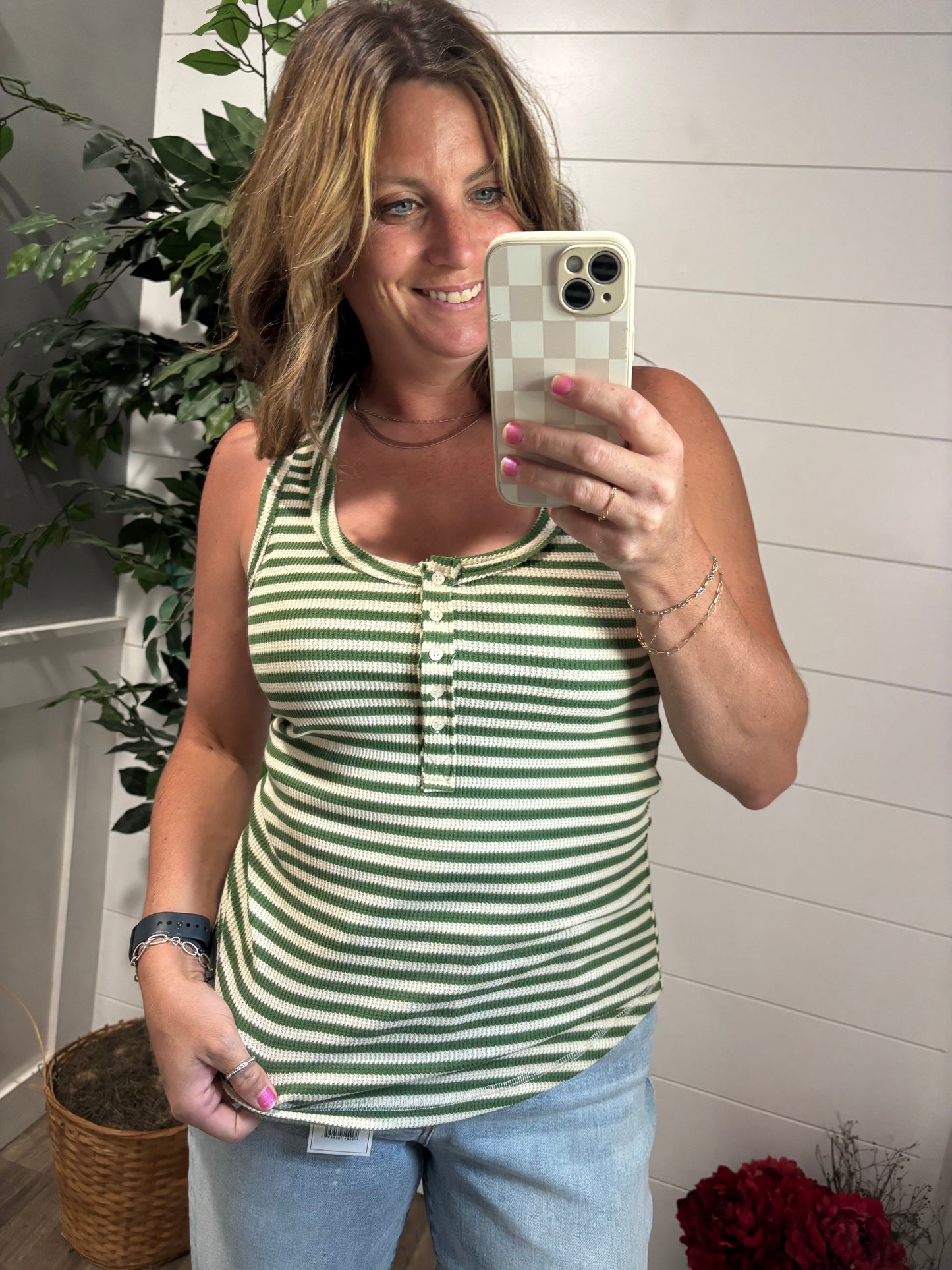 Waiting for You Scooped Neck Tank in Green