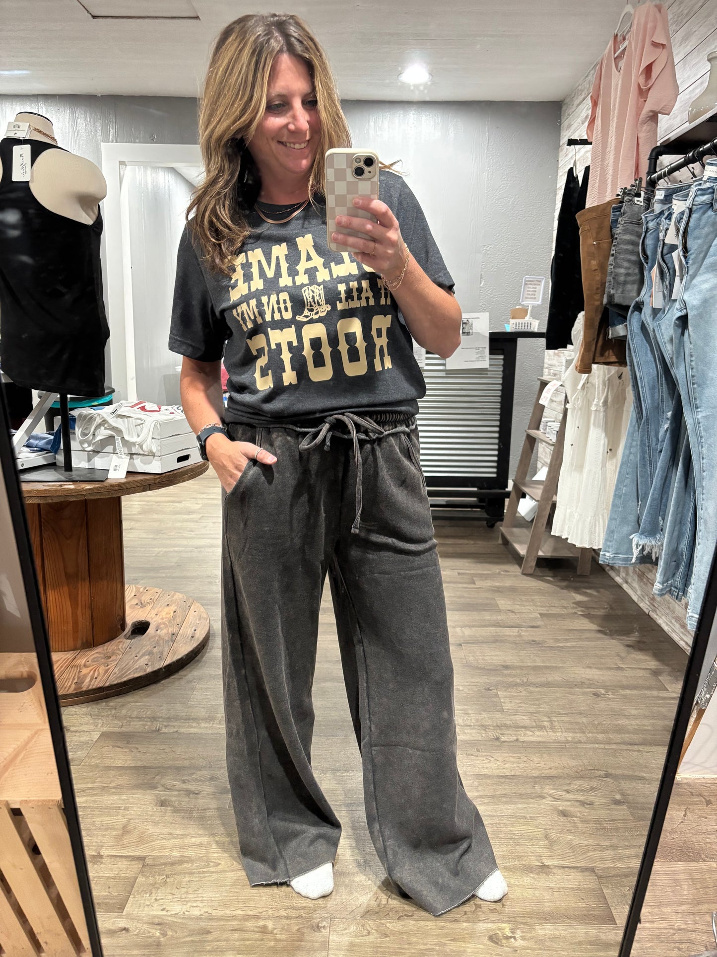 Nights Like This High Waist Palazzo Sweats in Ash Black