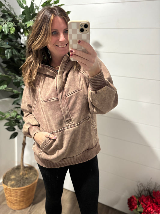 Brittany Acid Wash Hoodie - Brown