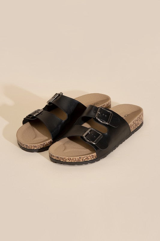 Double Buckle Slide Sandals