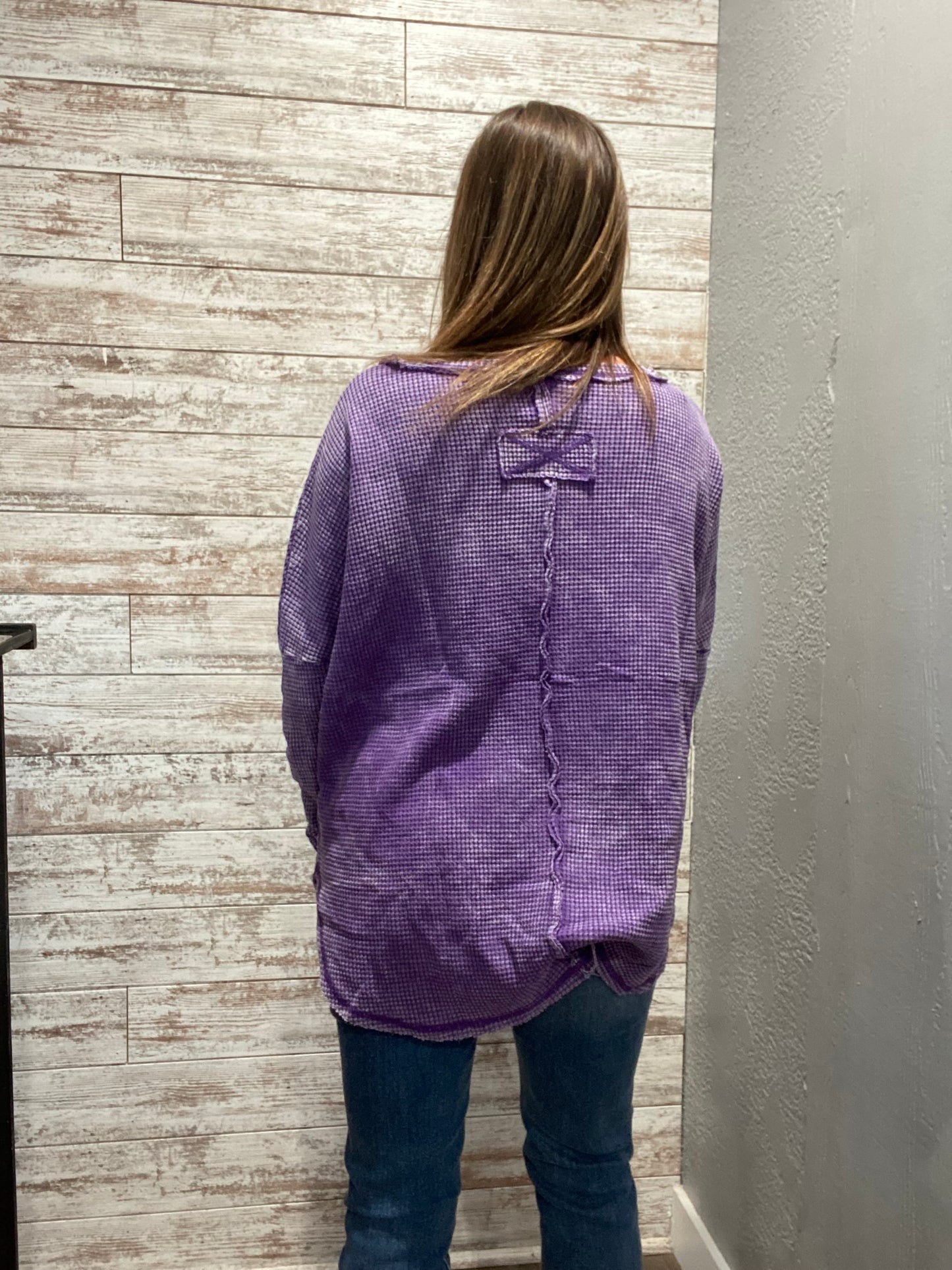 Violet Mineral Wash Waffle Oversized Cut Edge Top