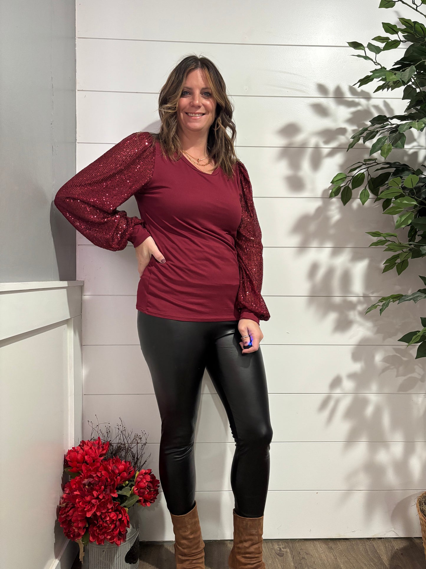 Shine Bright Sequins Sleeve Top