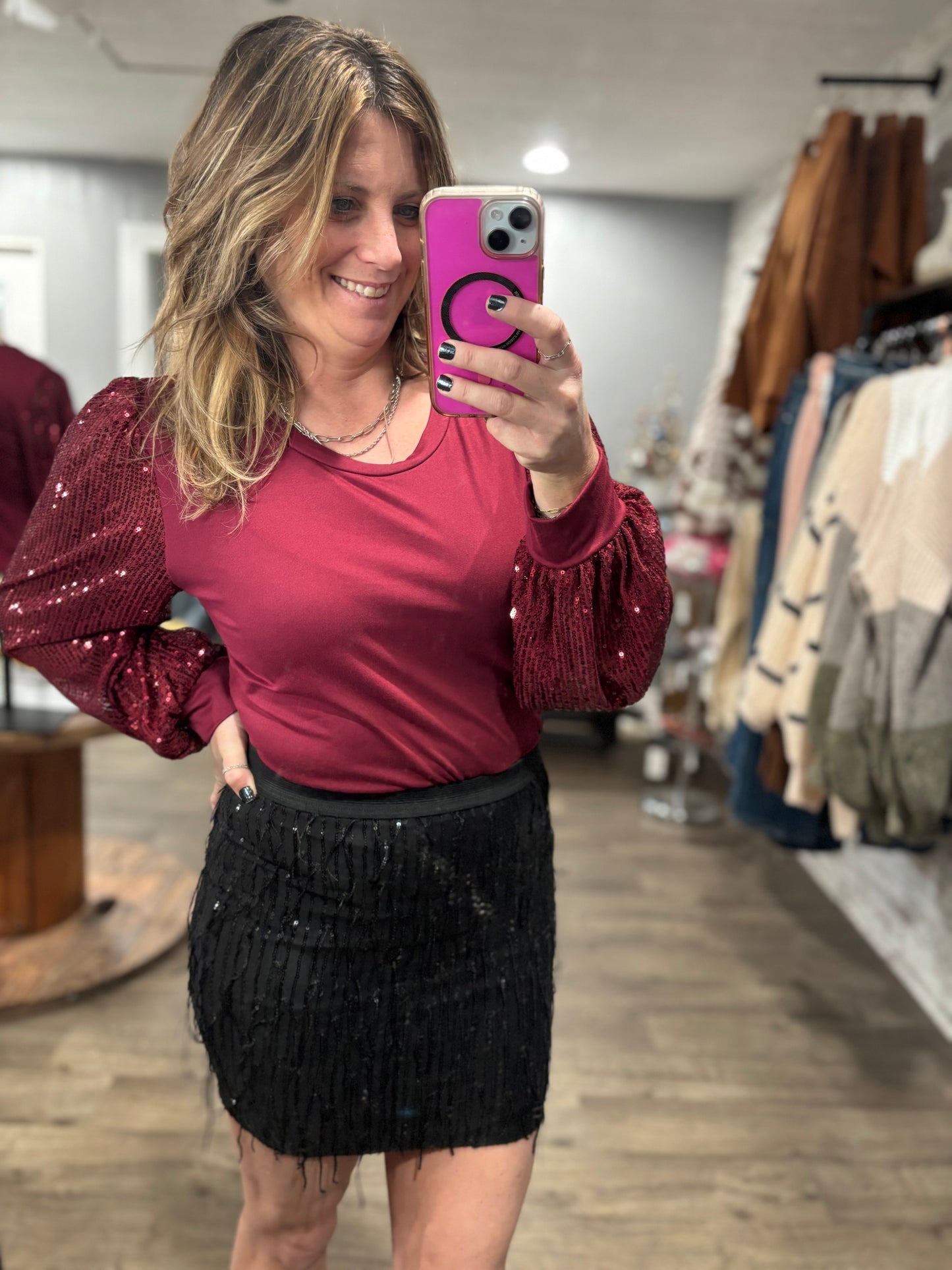 Shine Bright Sequins Sleeve Top