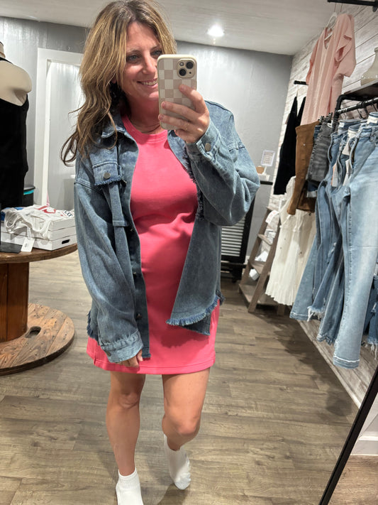 Crewneck Sleeveless Mini Dress - taffy pink