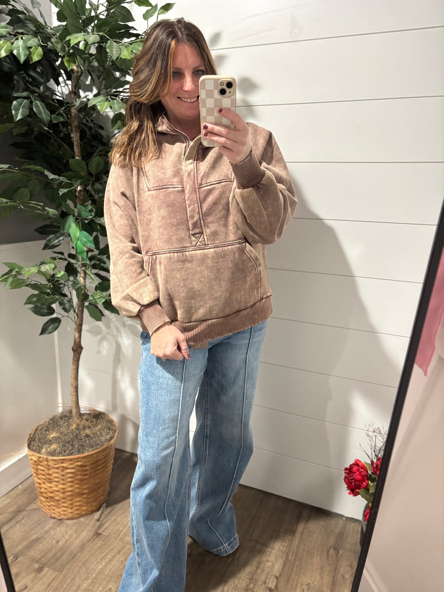 Brittany Acid Wash Hoodie - Brown