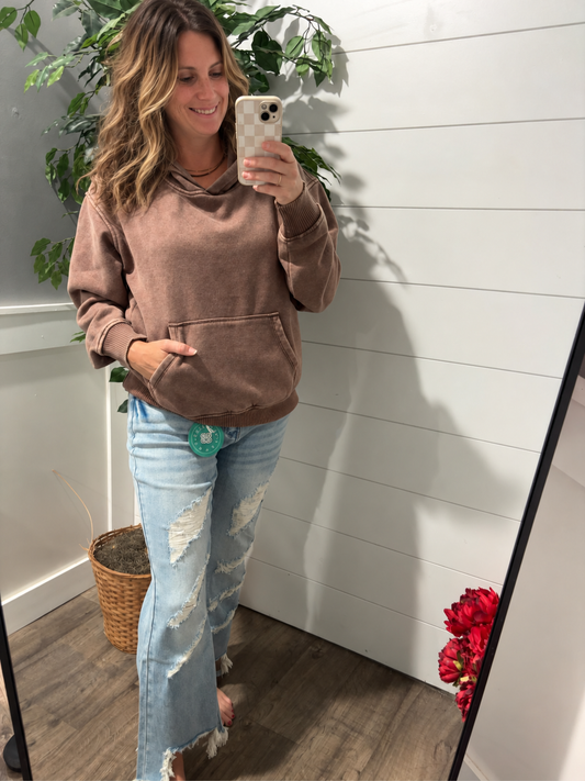 Brittany Acid Wash Hoodie - Brown