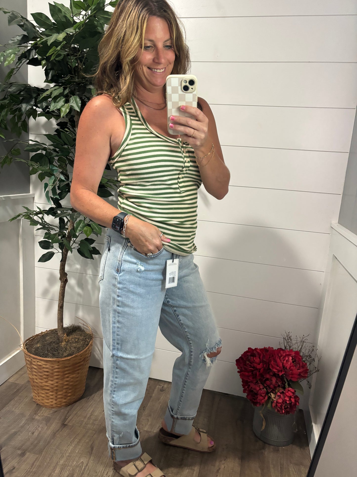 Waiting for You Scooped Neck Tank in Green
