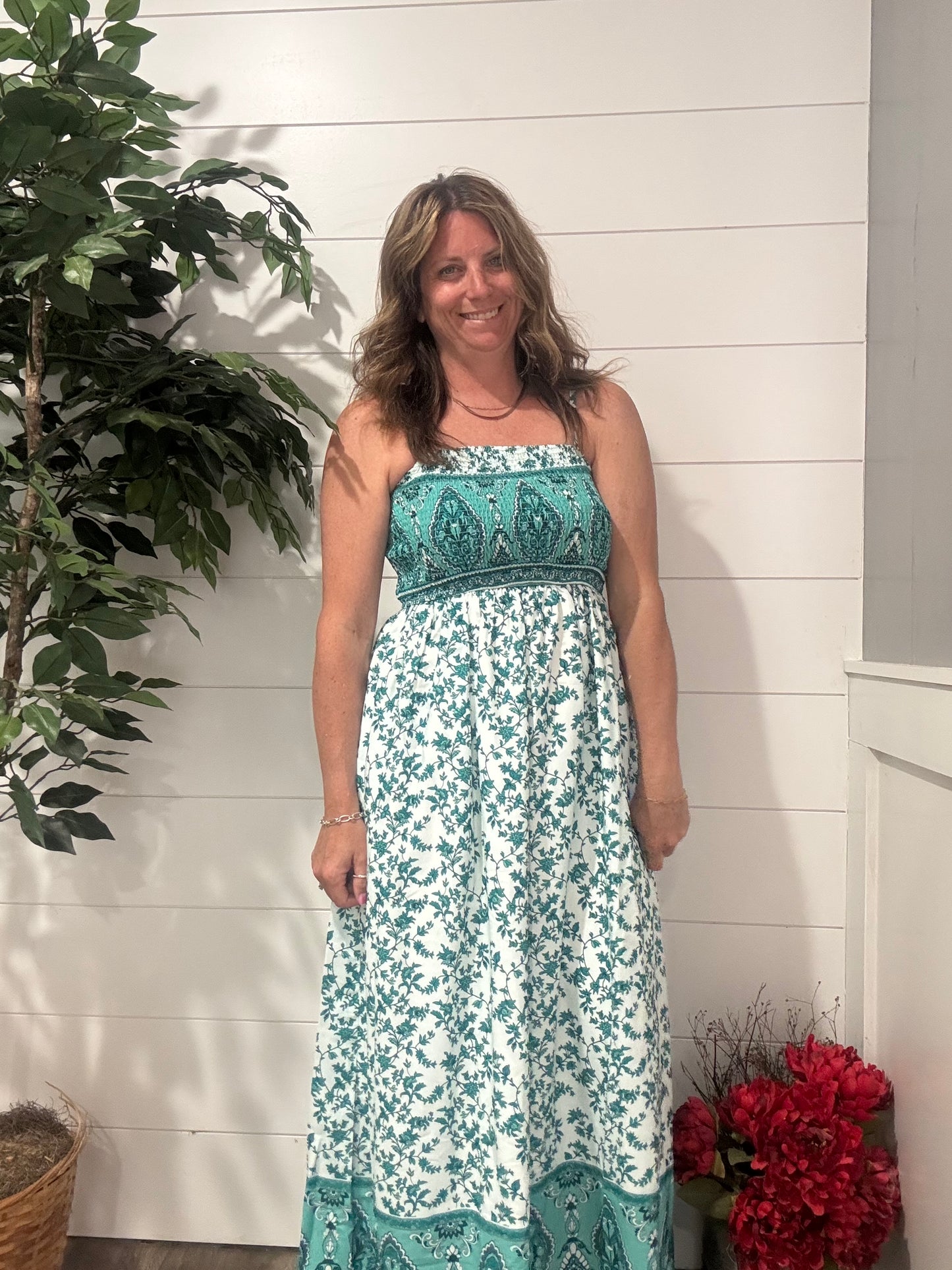 Floral Boho Shirred Cami Maxi Dress