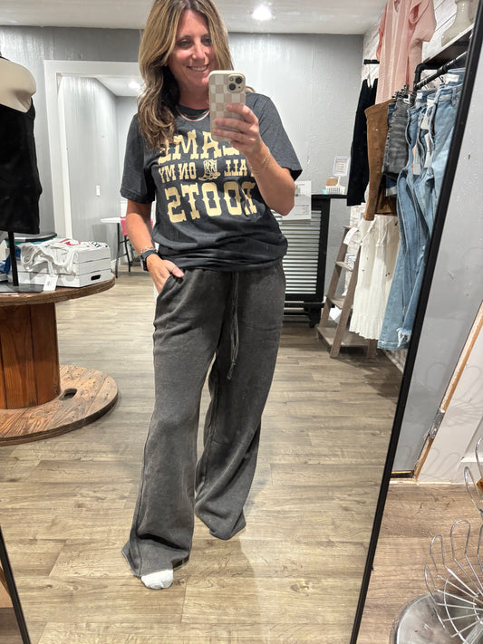 Nights Like This High Waist Palazzo Sweats in Ash Black