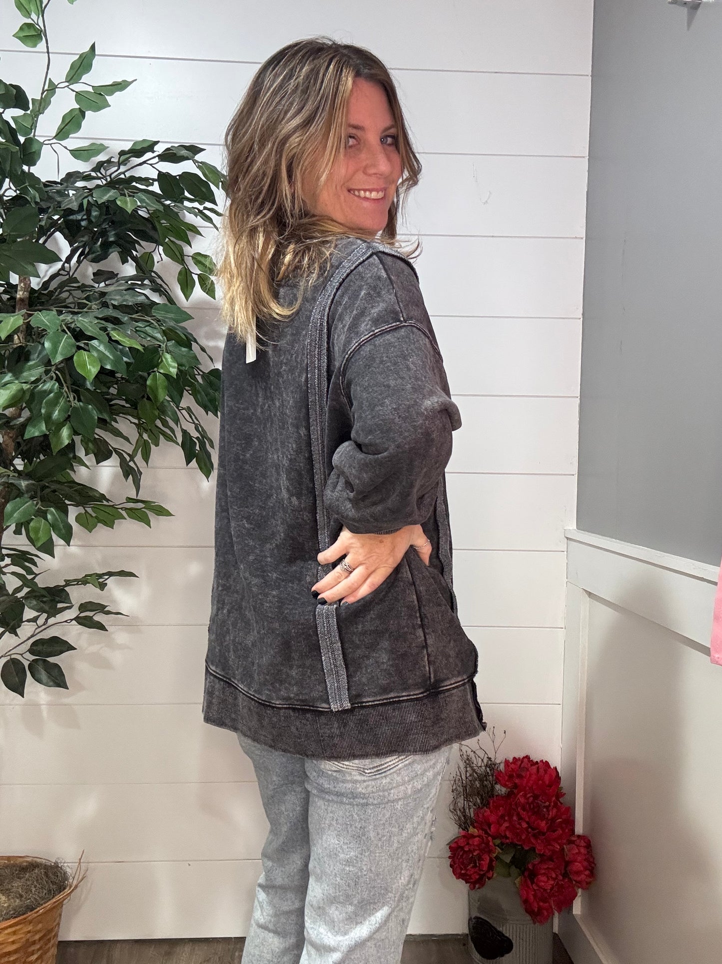 Mineral Washed French Terry Oversized Knit Top