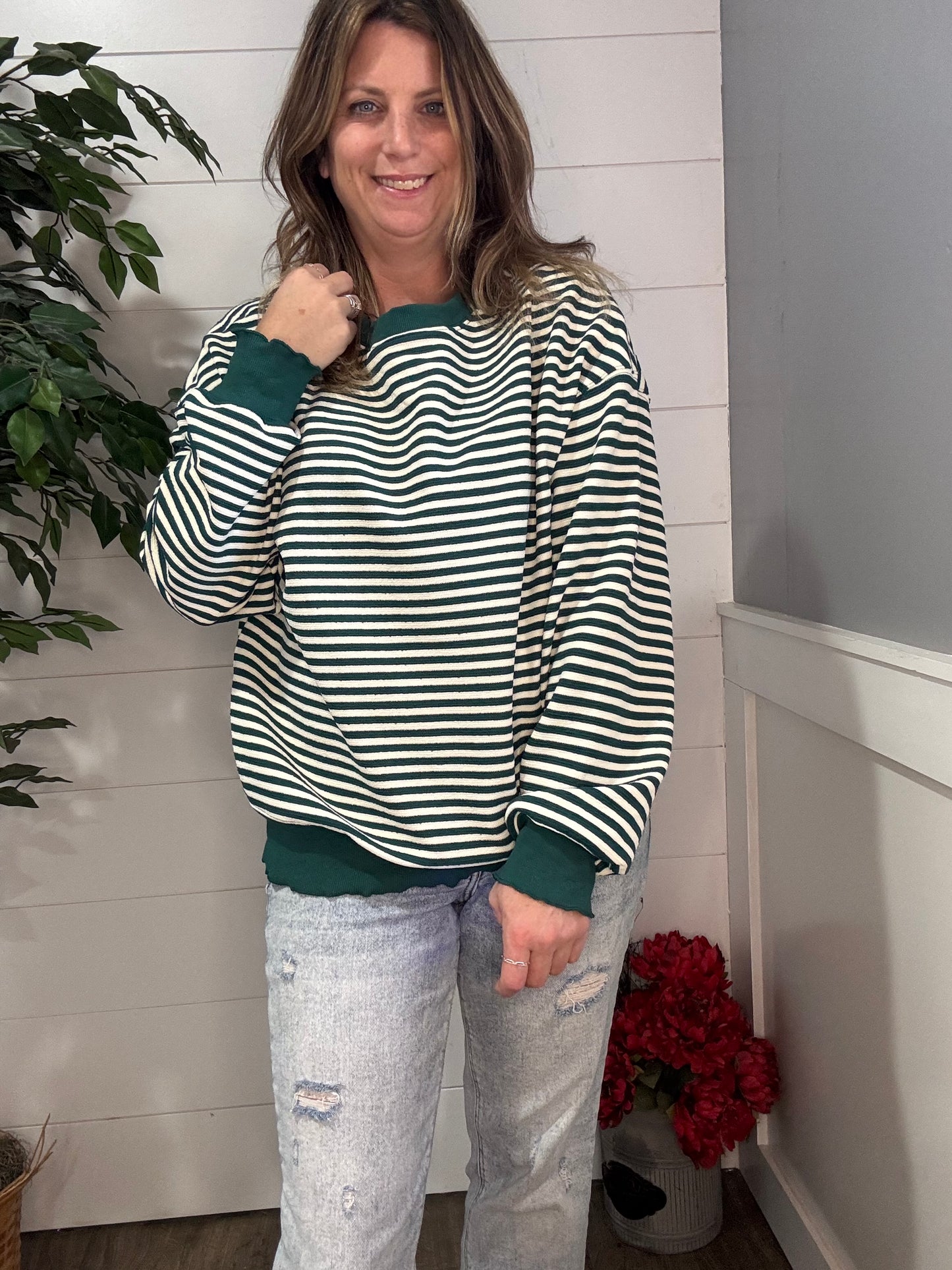 Too Good to be True Striped Drop Shoulder Top in Green