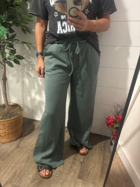 FLEECE EXPOSED SEAM WIDE LEG SWEATPANTS - ash jade
