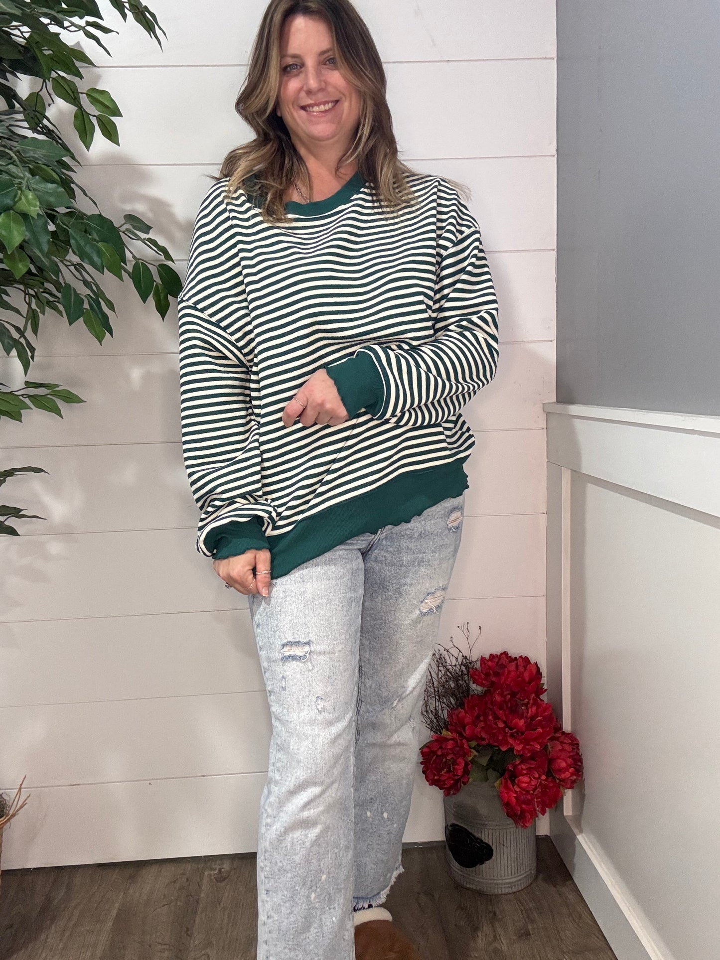 Too Good to be True Striped Drop Shoulder Top in Green