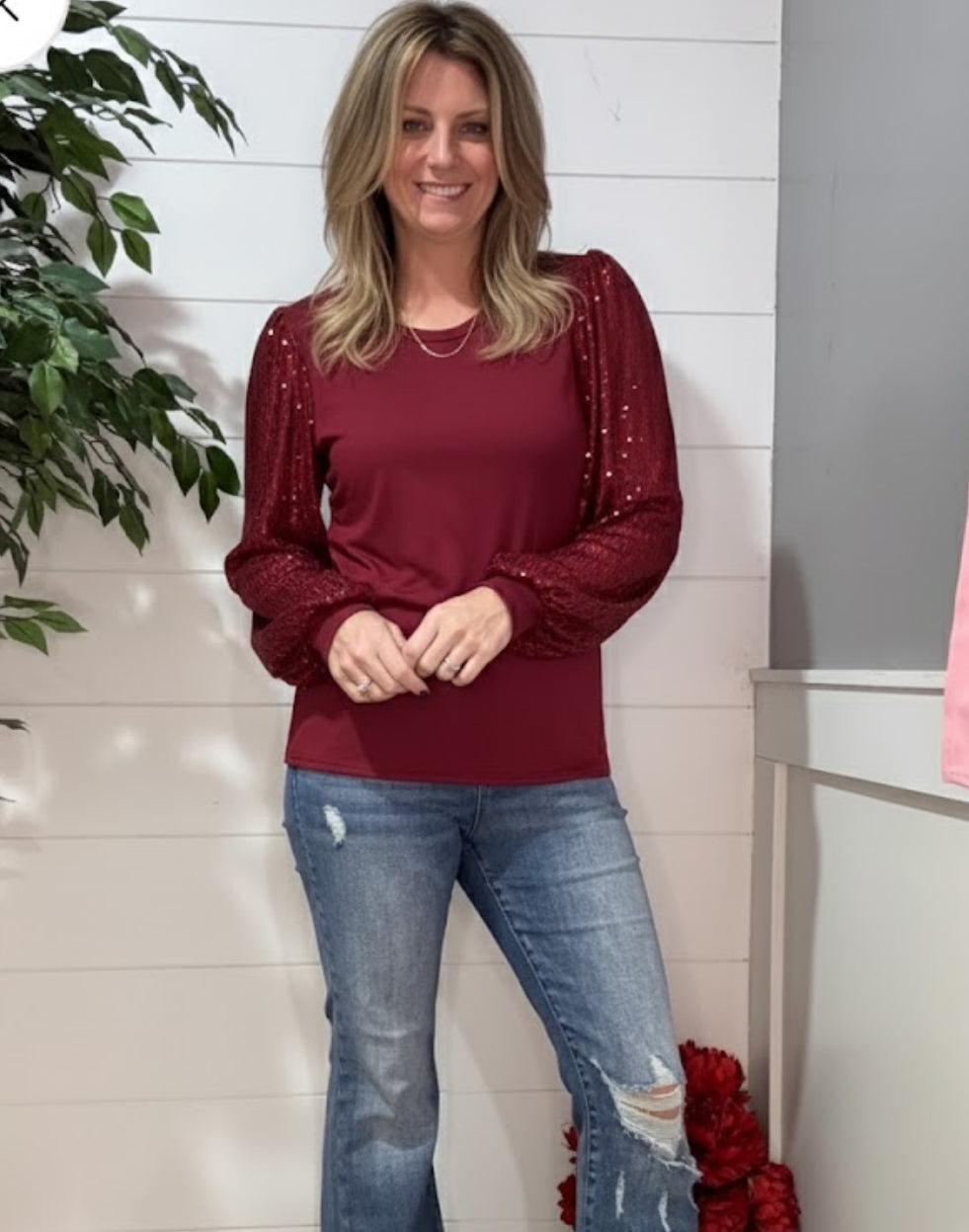 Shine Bright Sequins Sleeve Top