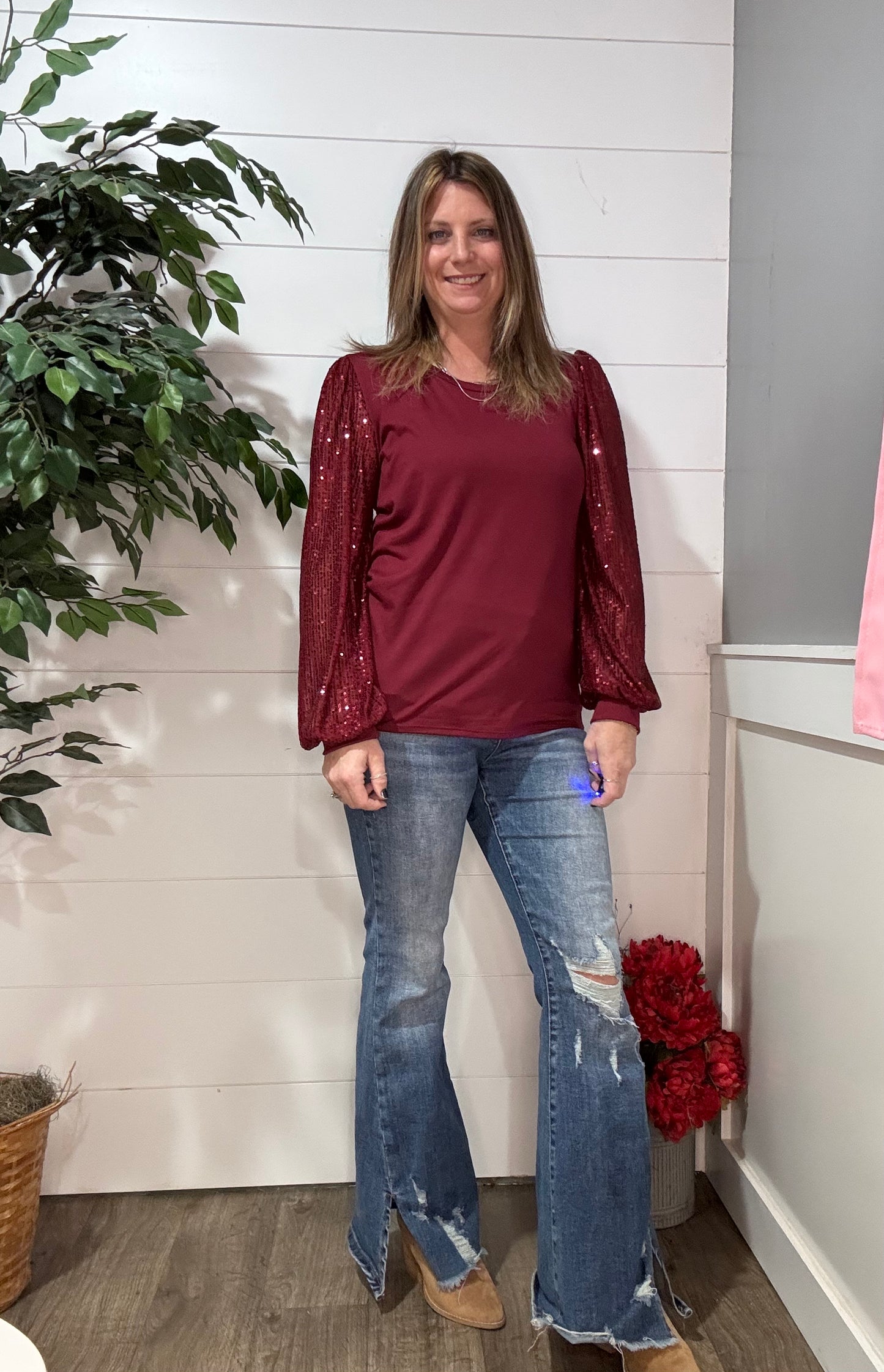 Shine Bright Sequins Sleeve Top