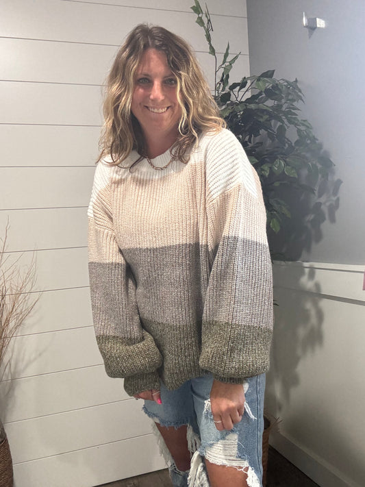 Autumn Awaits Ivory Mocha Color Block Sweater